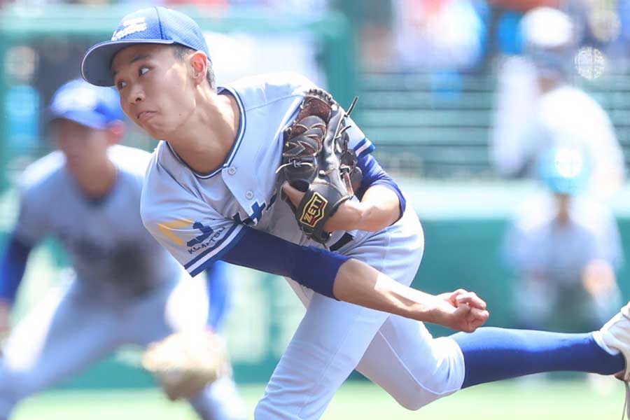 大阪桐蔭戦に先発した小松大谷・西川大智【写真：加治屋友輝】