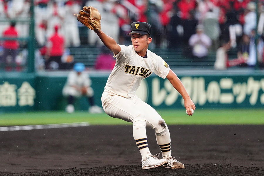 神村学園戦に登板した大社・馬庭優太【写真：小林靖】