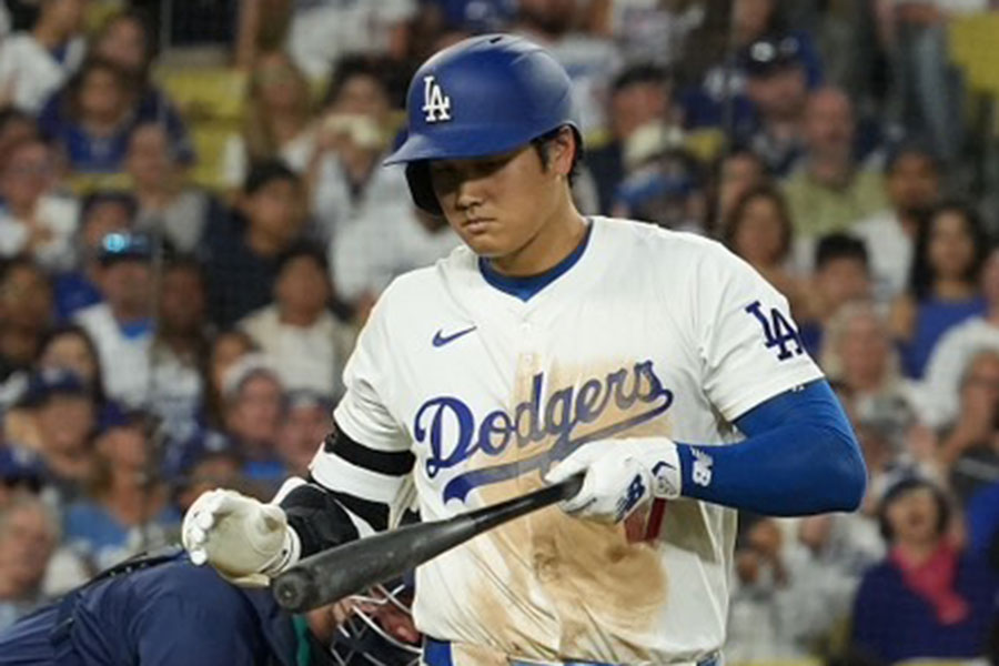 マリナーズ戦で四球を選んだドジャース・大谷翔平【写真：松本洸】