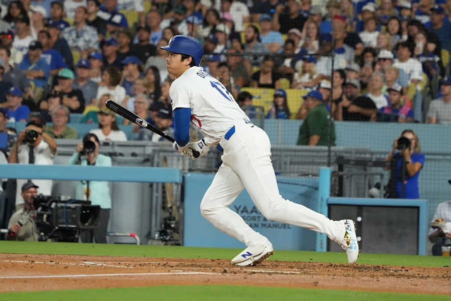 三塁打を放ったドジャース・大谷翔平【写真：松本洸】