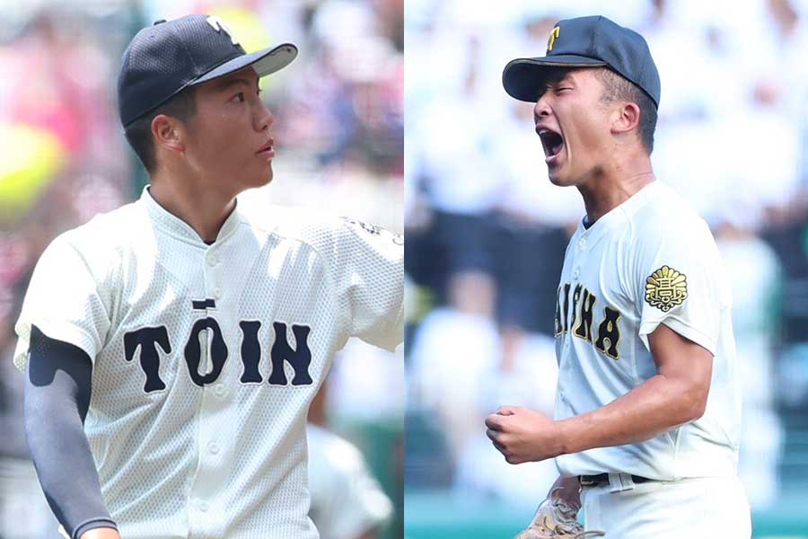 大阪桐蔭・平嶋桂知（左）と大社・馬庭優太【写真：加治屋友輝】