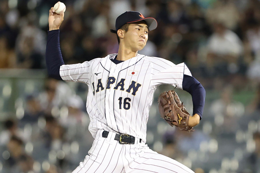 侍ジャパンU-18壮行試合に登板した高校日本代表・今朝丸裕喜【写真：加治屋友輝】