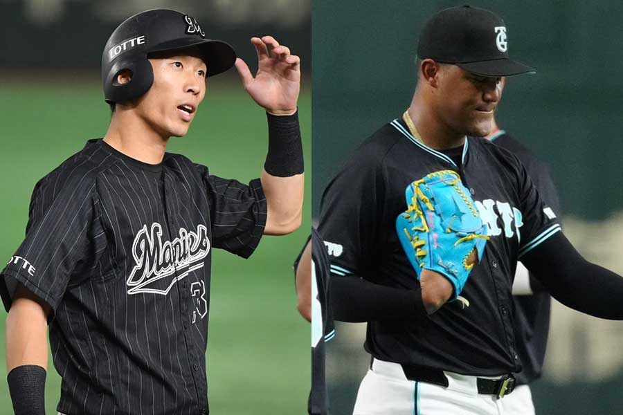 ロッテ・高部瑛斗（左）と巨人のヨアンデル・メンデス【写真：小林靖、荒川祐史】