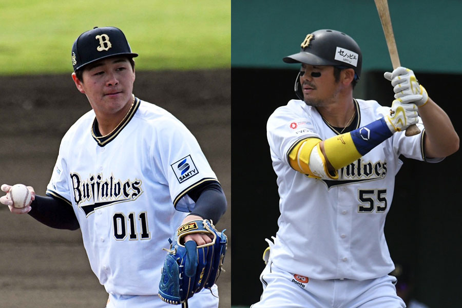 オリックス・川瀬堅斗（左）とT-岡田【写真：北野正樹】