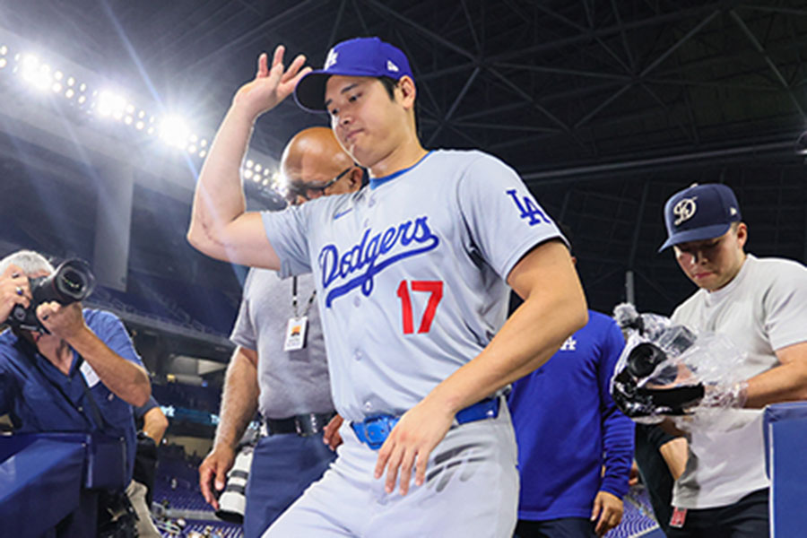 マーリンズ戦に出場したドジャース・大谷翔平【写真：荒川祐史】