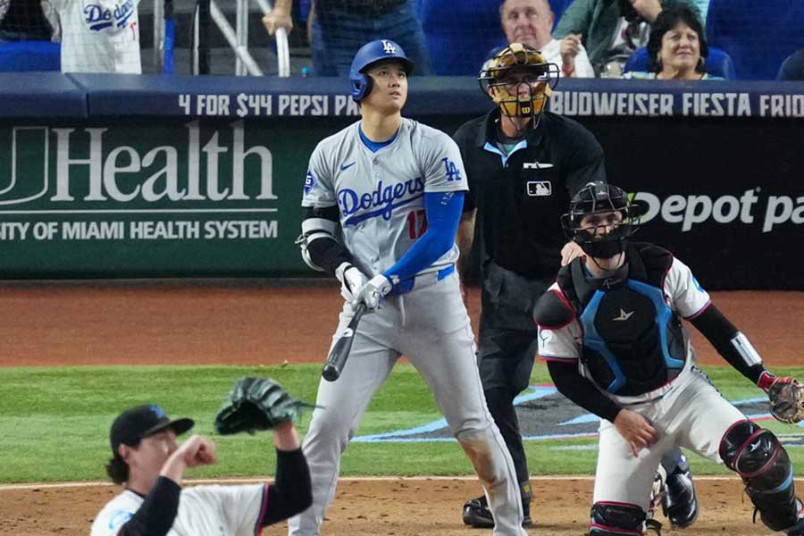 マーリンズ戦に出場したドジャース・大谷翔平【写真：荒川祐史】