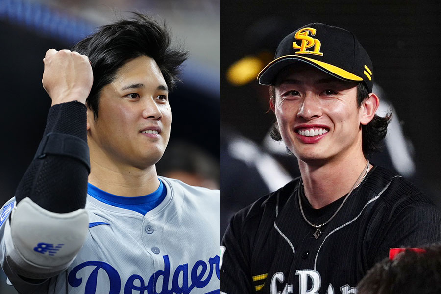 ドジャース・大谷翔平（左）とソフトバンク・周東右京【写真：荒川祐史】