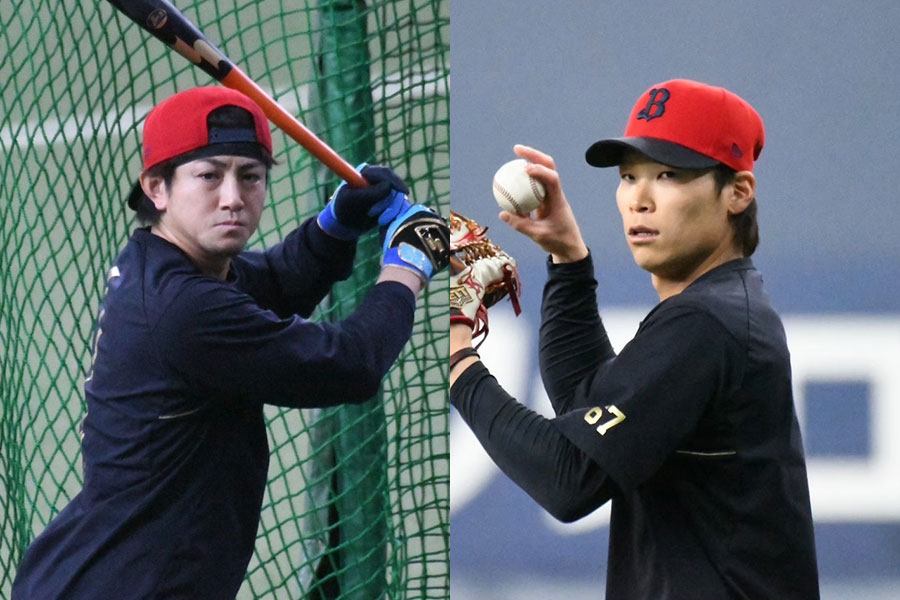 オリックス・小田裕也（左）と中川圭太【写真：北野正樹】