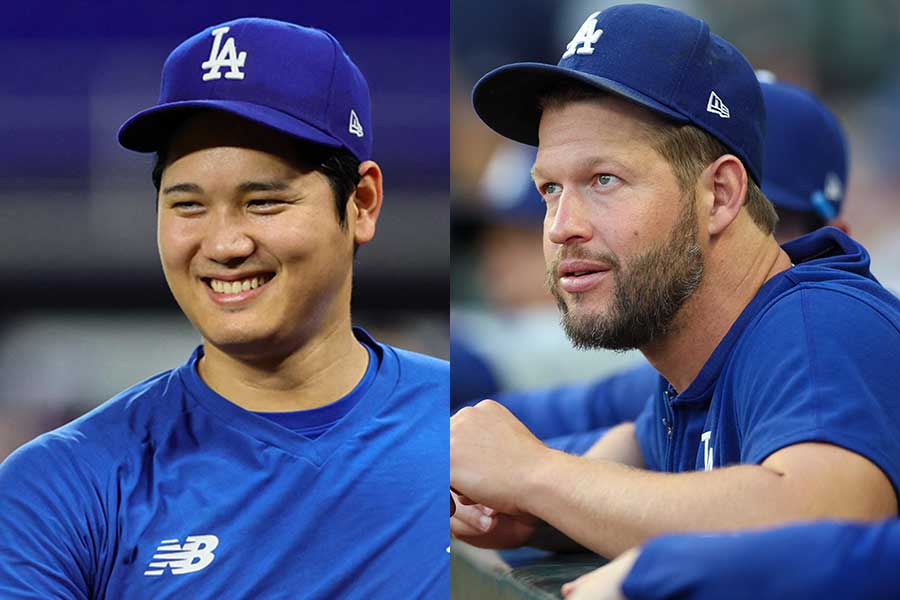 ドジャース・大谷翔平（左）とクレイトン・カーショー【写真：ロイター】