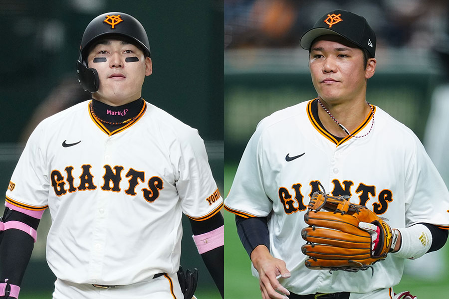 巨人・丸佳浩（左）と坂本勇人【写真：小林靖、イワモトアキト】