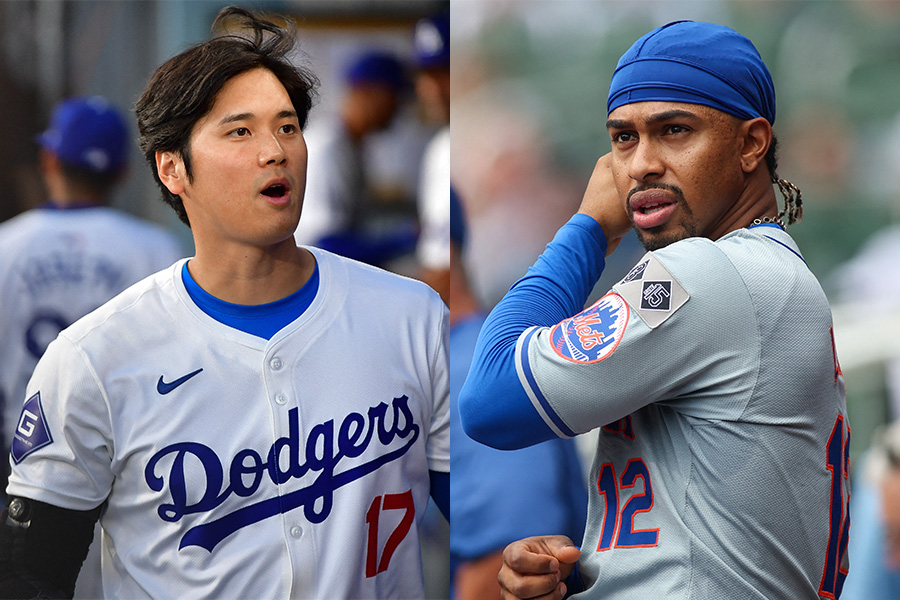 ドジャース・大谷翔平（左）とメッツのフランシスコ・リンドーア【写真：ロイター】