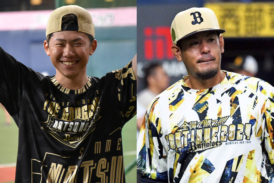 オリックス・曽谷龍平（左）と比嘉幹貴【写真：真柴健、北野正樹】