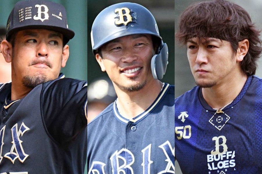 オリックス・比嘉幹貴、安達了一、小田裕也（左から）【写真：北野正樹】