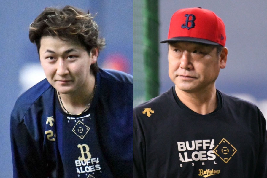 オリックス・紅林弘太郎（左）と中嶋聡前監督【写真：北野正樹】