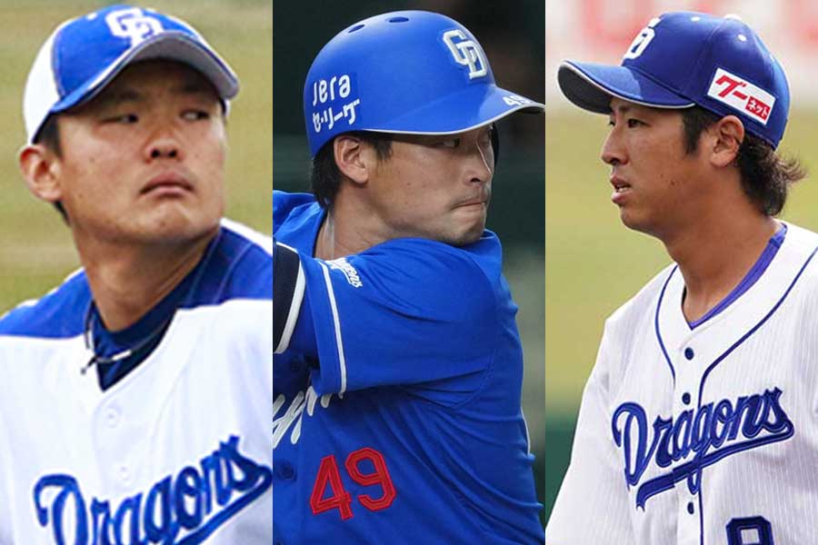 中日、2014年ドラフト組の野村亮介、加藤匠馬、石川駿（左から）【写真：荒川祐史、矢口亨】