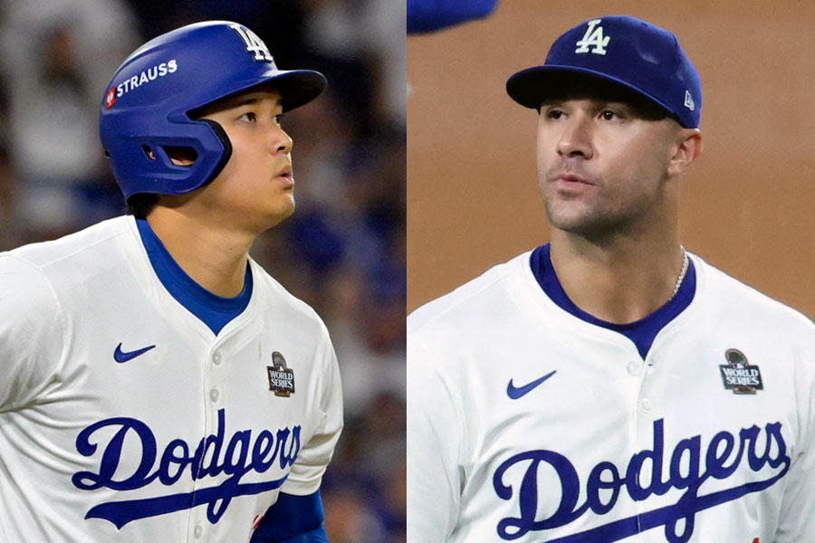 ドジャース・大谷翔平（左）とジャック・フラハティ【写真：ロイター】