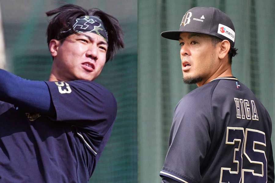 オリックス・宜保翔（左）と比嘉幹貴【写真：北野正樹、小林靖】