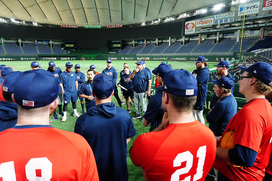 東京ドームで練習を行った米国代表【写真：小林靖】