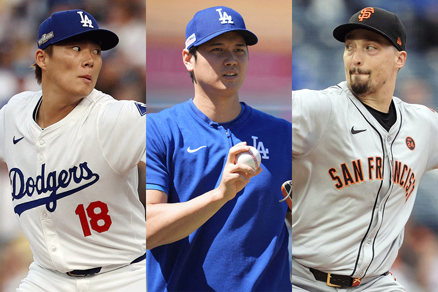 ドジャース・山本由伸、大谷翔平、契約合意したブレイク・スネル（左から）【写真：ロイター】