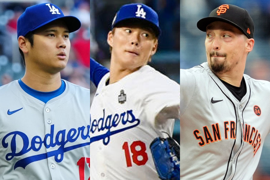 ドジャース・大谷翔平、山本由伸、ドジャースとの契約合意が報じられたブレイク・スネル（左から）【写真：荒川祐史、ロイター、Getty Images】