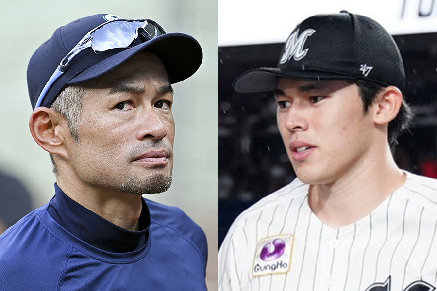 イチロー氏（左）とポスティングでメジャー移籍を目指す佐々木朗希【写真：Getty Images、小林靖】