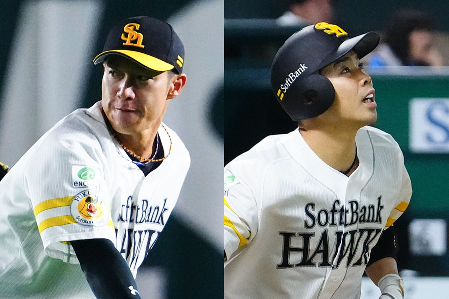 ソフトバンク・柳田悠岐（左）と近藤健介【写真：荒川祐史】