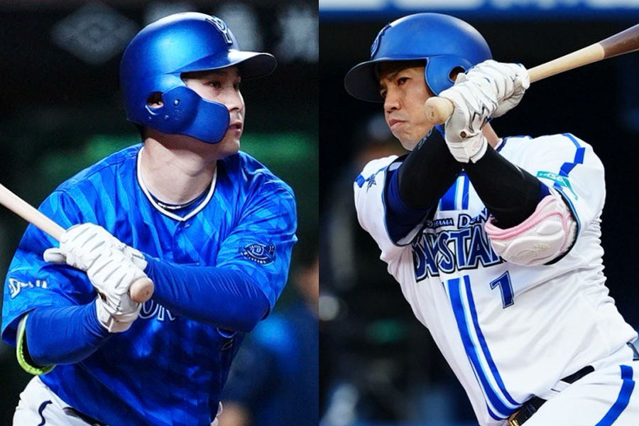 DeNA・佐野恵太（左）と桑原将志【写真：小林靖】