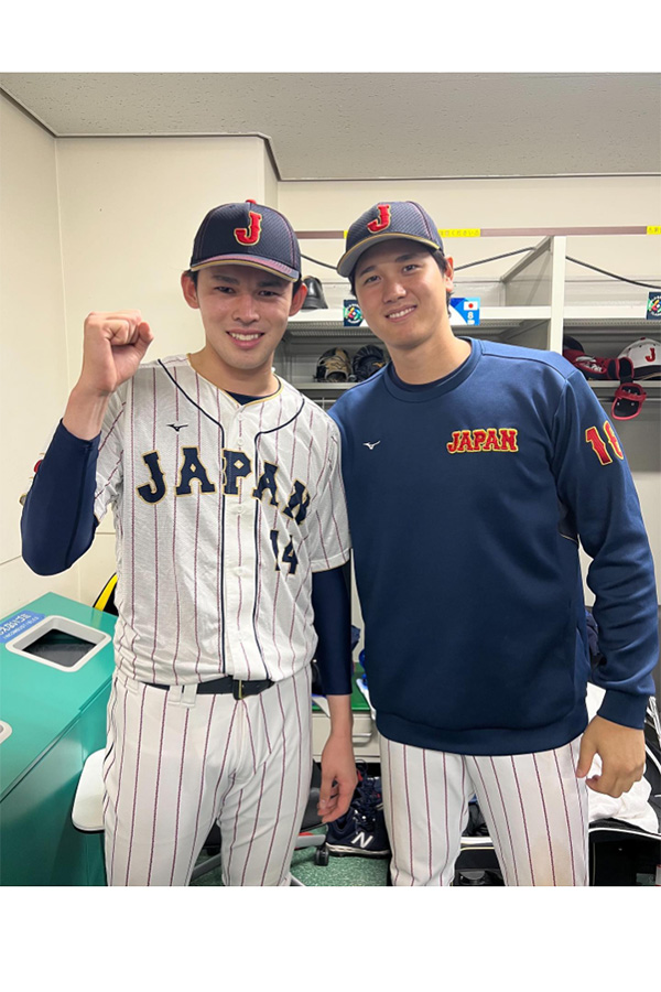 大谷翔平がインスタグラムに公開していた佐々木朗希との2ショット（写真はスクリーンショット）