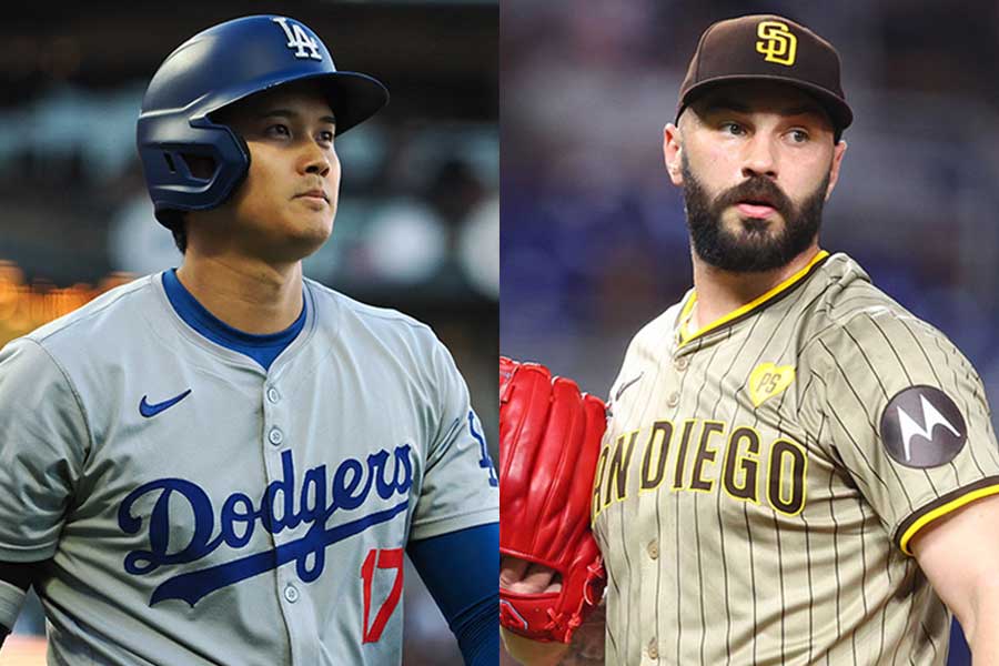 ドジャース・大谷翔平（左）とタナー・スコット【写真：ロイター、Getty Images】