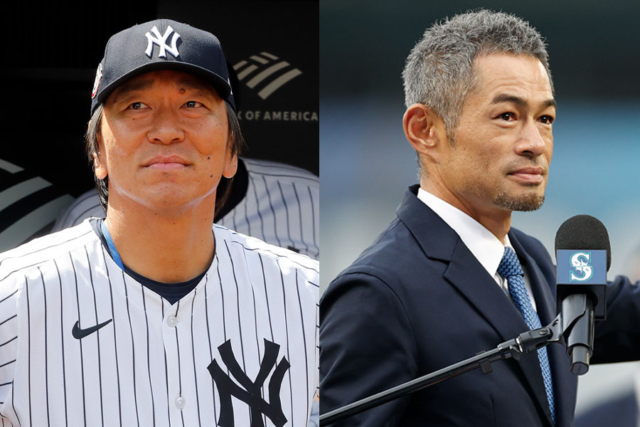 松井秀喜氏（左）と米殿堂入りを果たしたイチロー氏【写真：Getty Images】