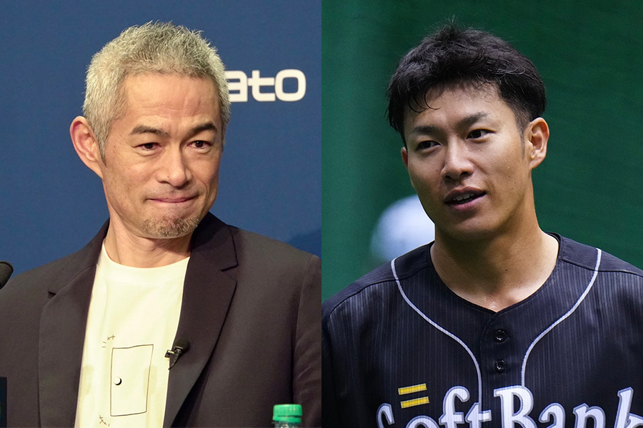 米殿堂入りの会見に臨んだイチロー氏（左）とソフトバンク・柳田悠岐【写真：川村虎大、矢口亨】