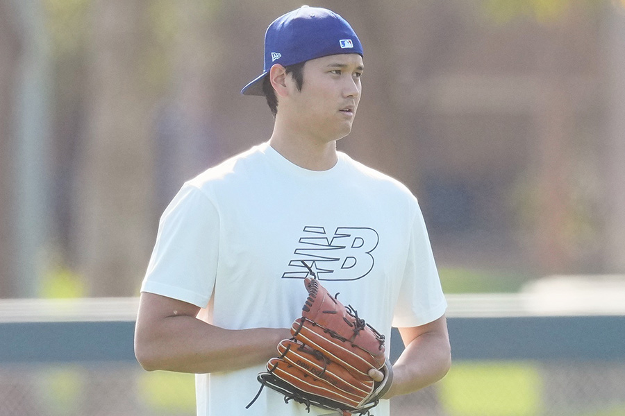 自主トレを行うドジャース・大谷翔平【写真：荒川祐史】