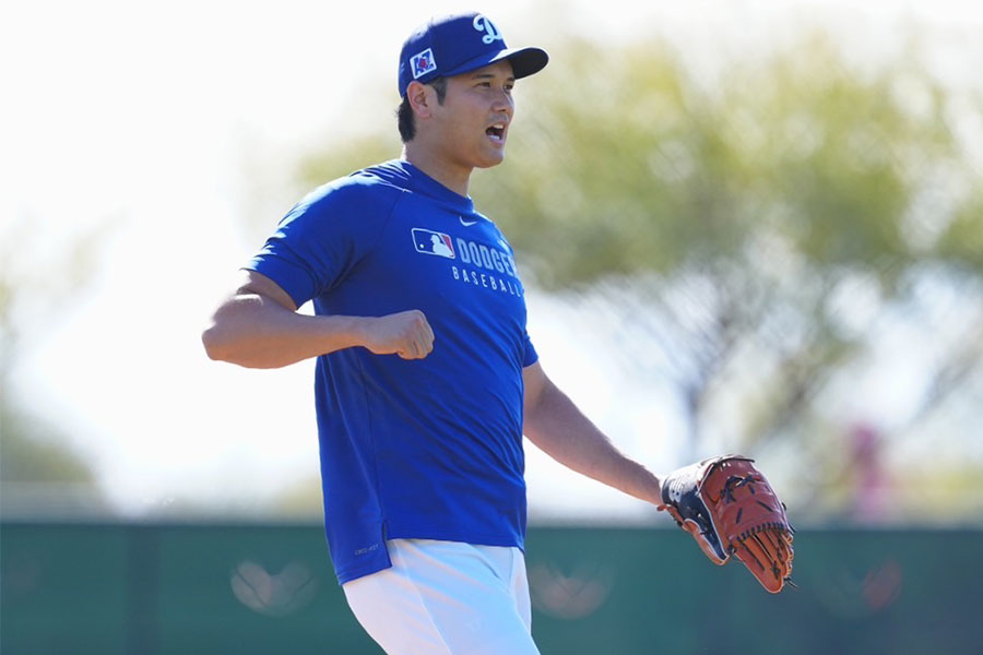 キャンプで汗を流すドジャース・大谷翔平【写真：荒川祐史】