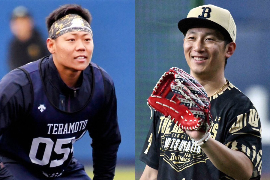 オリックス・寺本聖一（左）と西川龍馬【写真：北野正樹】