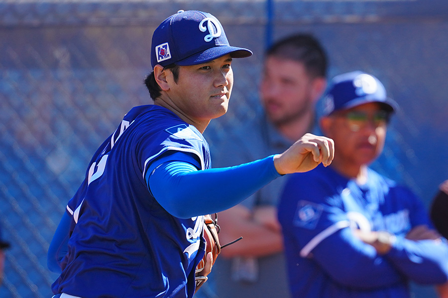 ブルペンで投球を行ったドジャース・大谷翔平【写真：荒川祐史】