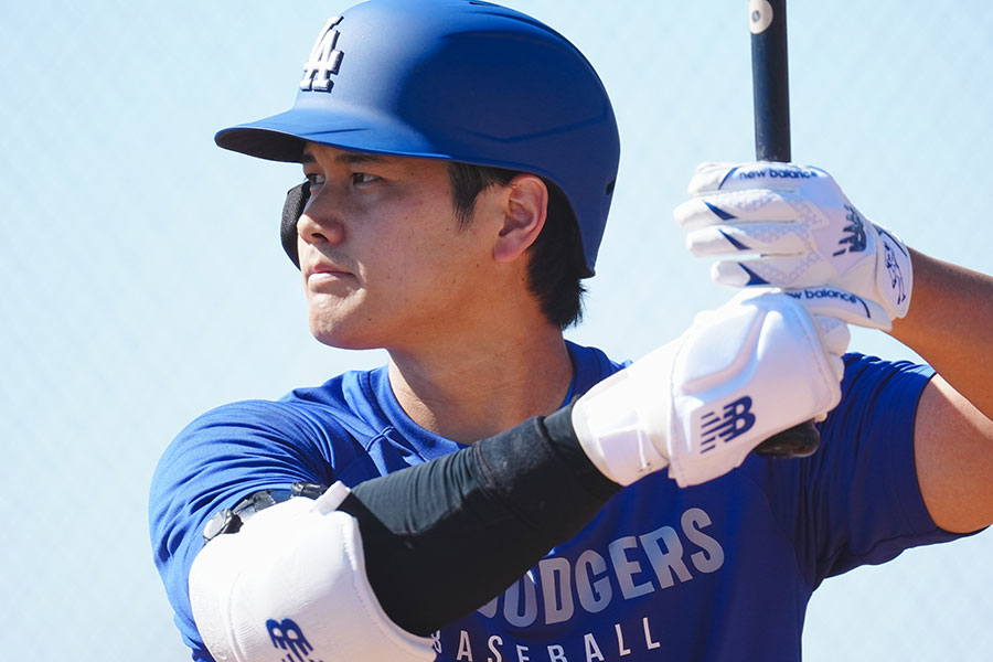 ライブBPを行ったドジャース・大谷翔平【写真：荒川祐史】