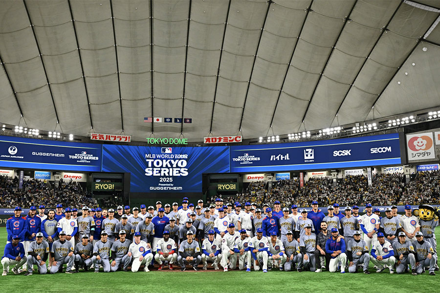 阪神とカブスの試合後の一幕【写真：MLB公式Xより】