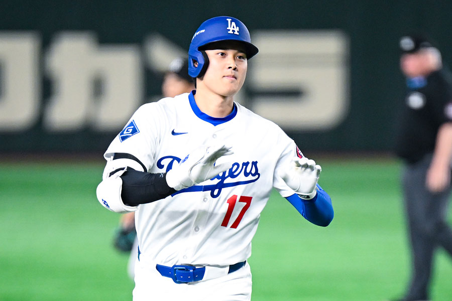 巨人戦で本塁打を放ったドジャース・大谷翔平【写真：THE ANSWER／中戸川知世】