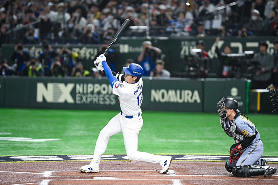 第1打席で三振に倒れたドジャース・大谷翔平【写真：THE ANSWER／中戸川知世】