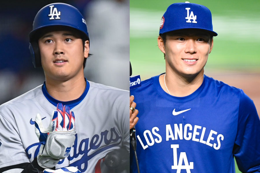 カブス戦に出場したドジャース・大谷翔平（左）と山本由伸【写真：THE ANSWER／中戸川知世】