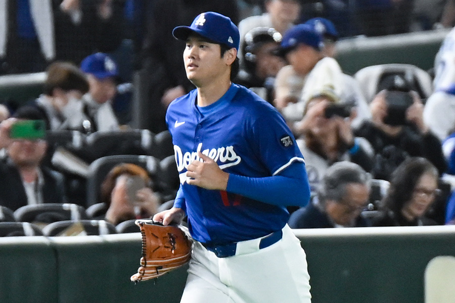 試合前に練習を行ったドジャース・大谷翔平【写真：THE ANSWER／中戸川知世】