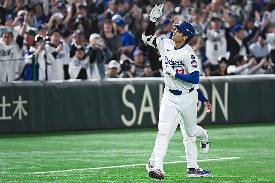 1号ソロを放ったドジャース・大谷翔平【写真：THE ANSWER／中戸川知世】