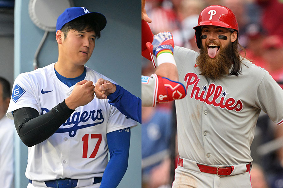 ドジャース・大谷翔平(左)とフィリーズのブランドン・マーシュ【写真:ロイター】