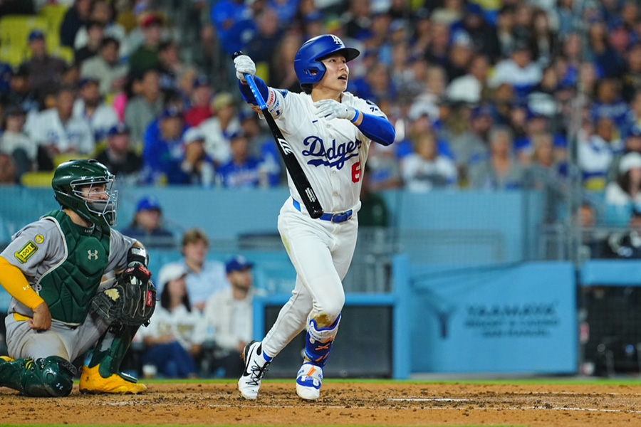 本塁打を放ったドジャースのキム・ヘソン【写真：荒川祐史】