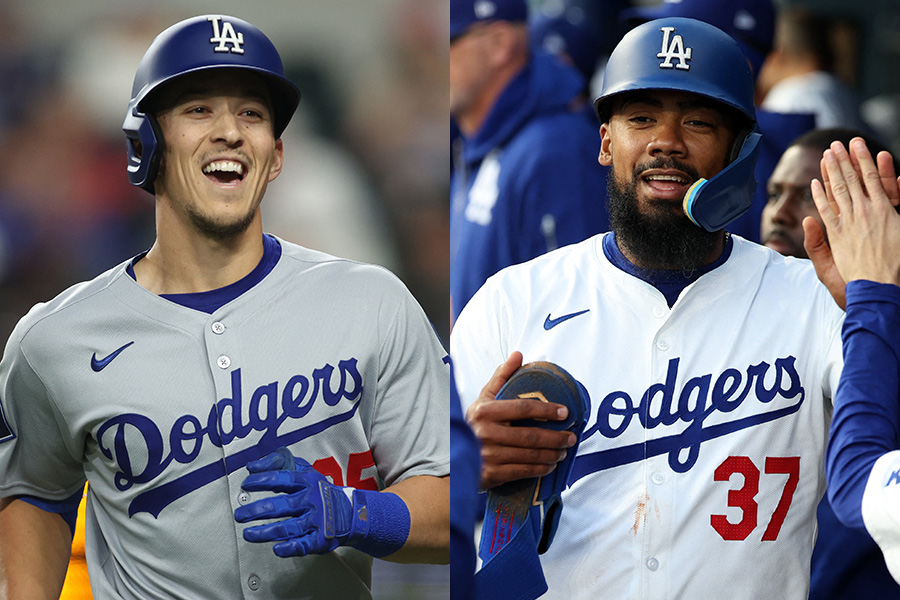 ドジャースのトミー・エドマン（左）とテオスカー・ヘルナンデス【写真：ロイター】