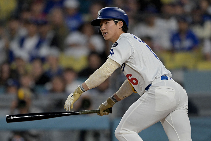 エンゼルス戦に出場したドジャースのキム・ヘソン【写真：ロイター】