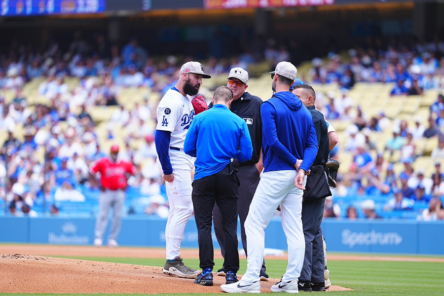 エンゼルス戦に先発したドジャースのトニー・ゴンソリン【写真：荒川祐史】