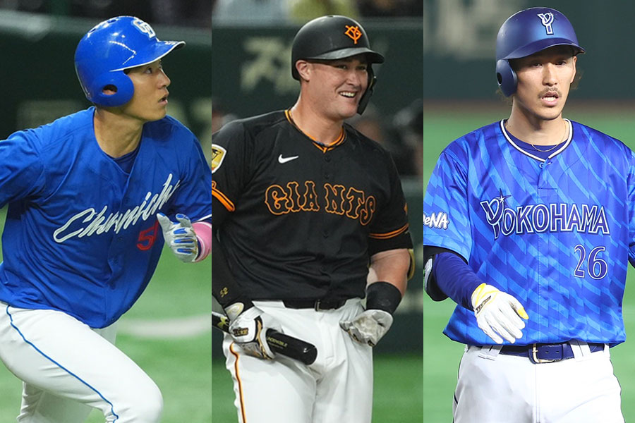 中日・上林誠知、巨人のリチャード、DeNA・三森大貴（左から）【写真：小林靖、加治屋友輝】