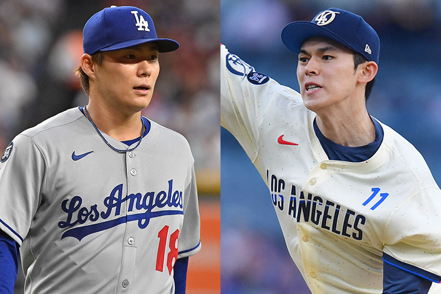 ドジャース・山本由伸（左）と佐々木朗希【写真：ロイター】