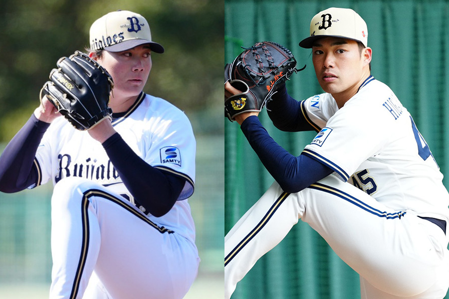 オリックス・前佑囲斗（左）と東山玲士【写真：小林靖】